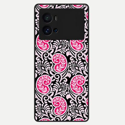  Crimson Paisley Charm Glass Case For iQOO 9 Pro back cover – full design glossy printed glass finish