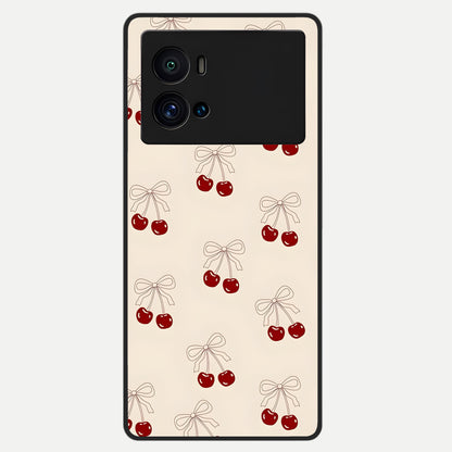  Cute Cherry Pattern Glass Case For iQOO 9 Pro back cover – full design glossy printed glass finish