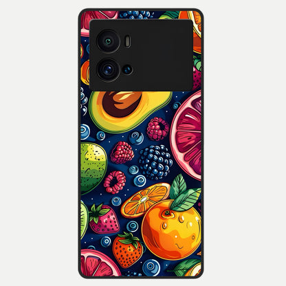  Cute Fruits Art Glass Case For iQOO 9 Pro back cover – full design glossy printed glass finish