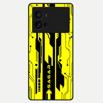  Electric Pulse CYBERPUNK Custom Name Glass Case For iQOO 9 Pro back cover – full design glossy printed glass finish