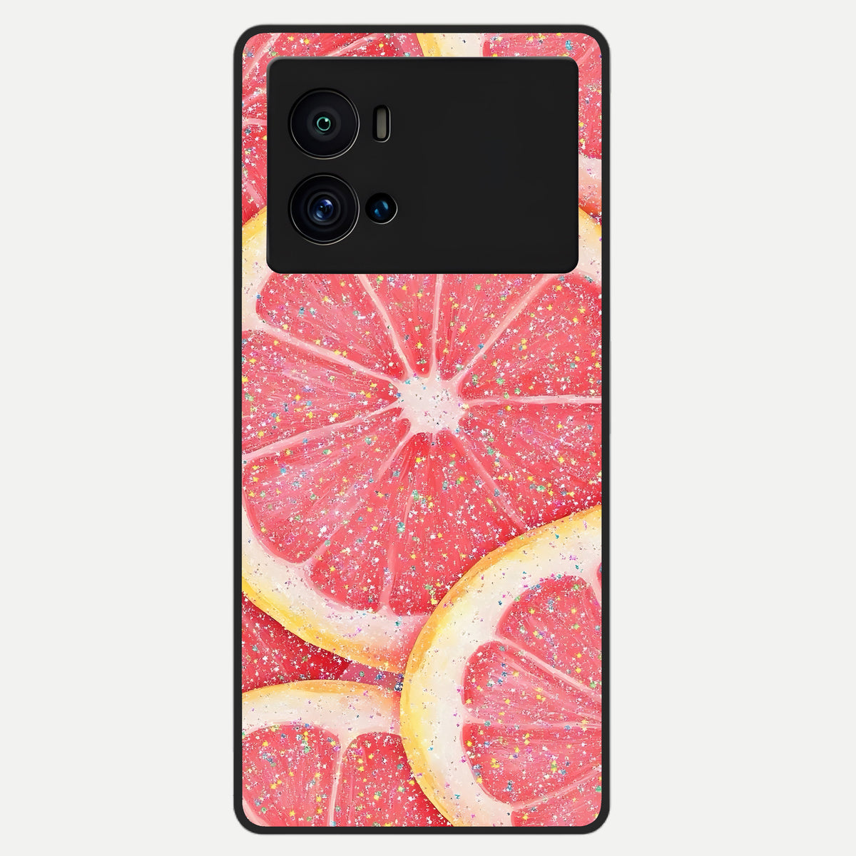  Glitter Grapefruit Glass Case For iQOO 9 Pro back cover – full design glossy printed glass finish