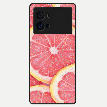  Glitter Grapefruit Glass Case For iQOO 9 Pro back cover – full design glossy printed glass finish