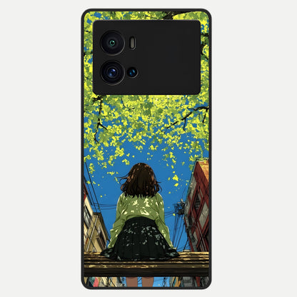  Golden Leaves Glow Glass Case For iQOO 9 Pro back cover – full design glossy printed glass finish
