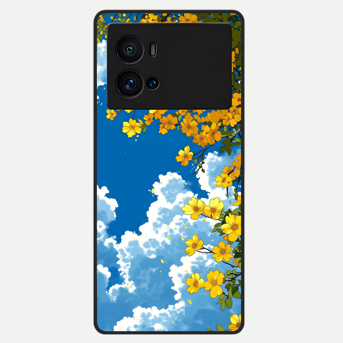  Golden Petal Sky Glass Case For iQOO 9 Pro back cover – full design glossy printed glass finish