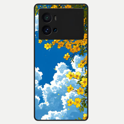  Golden Petal Sky Glass Case For iQOO 9 Pro back cover – full design glossy printed glass finish