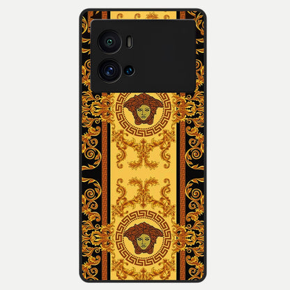  Golden Royal Heritage Glass Case For iQOO 9 Pro back cover – full design glossy printed glass finish