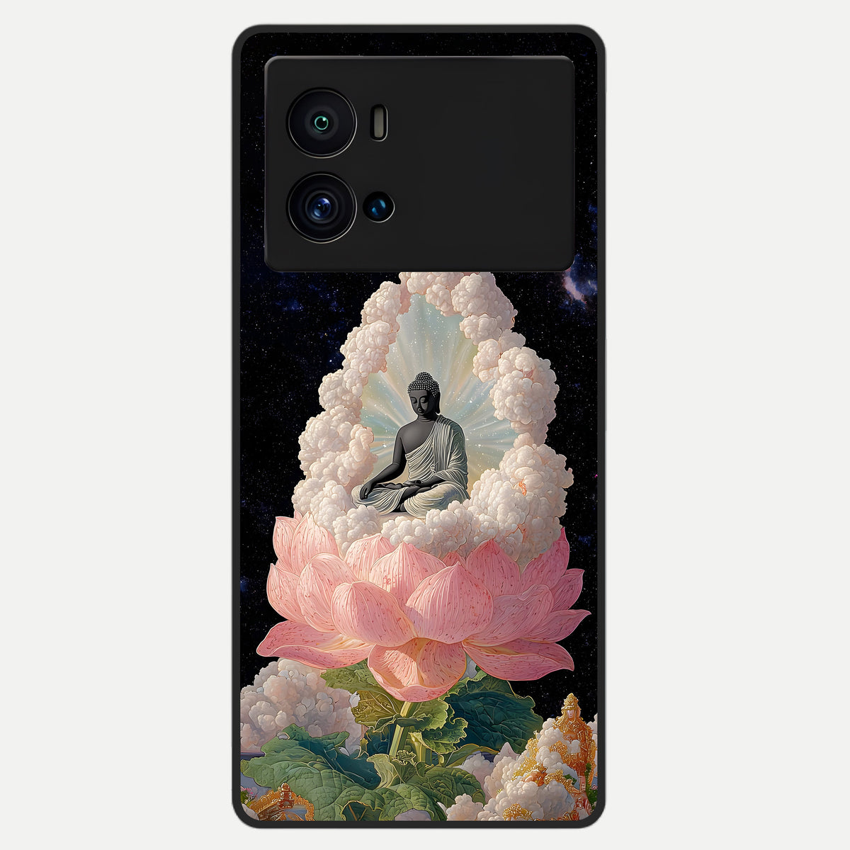  Lotus Divine Peace Glass Case For iQOO 9 Pro back cover – full design glossy printed glass finish