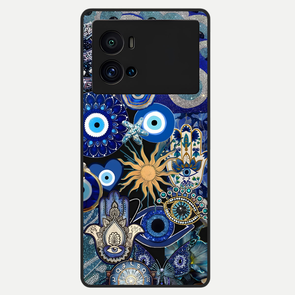  Mystic Blue Evil Eye Glass Case For iQOO 9 Pro back cover – full design glossy printed glass finish