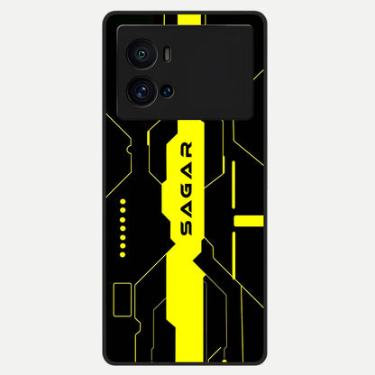  Neon CYBERPUNK Custom Name Glass Case For iQOO 9 Pro back cover – full design glossy printed glass finish