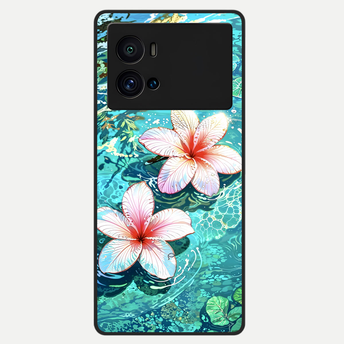  Pink Flowers in Water Glass Case For iQOO 9 Pro back cover – full design glossy printed glass finish