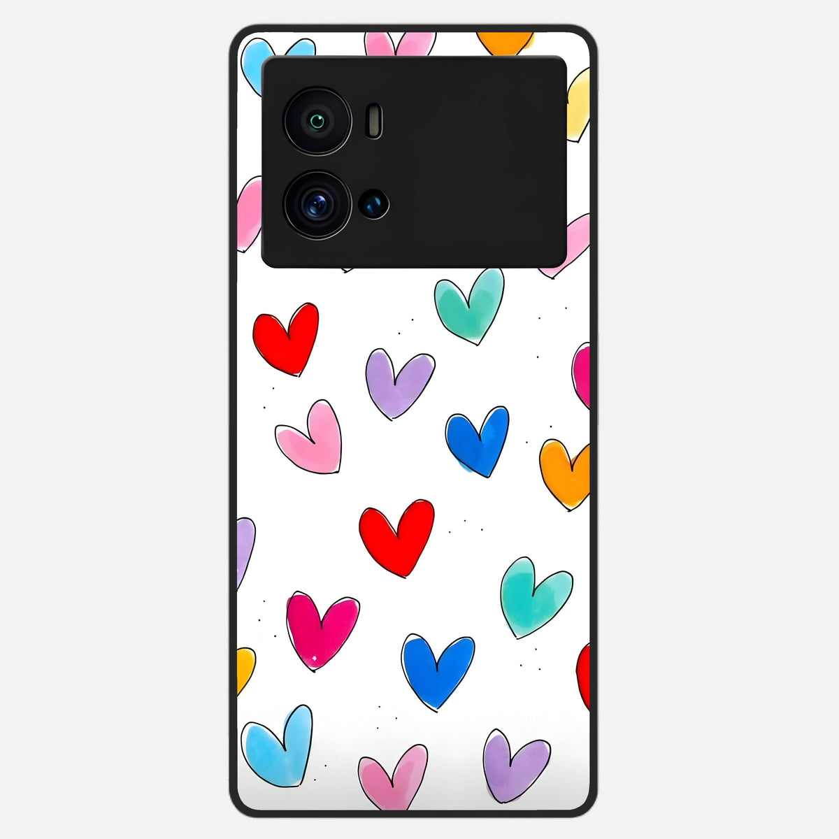  Playful Love Doodles Glass Case For iQOO 9 Pro back cover – full design glossy printed glass finish