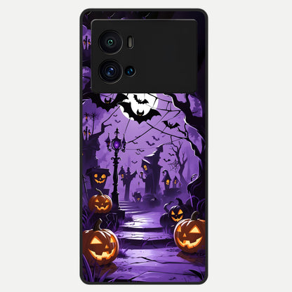  Pumpkin Patch Halloween Glass Case For iQOO 9 Pro back cover – full design glossy printed glass finish