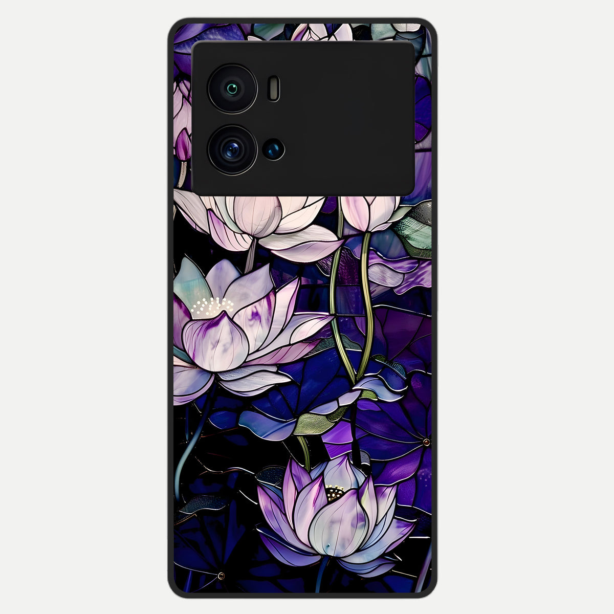  Purple Lotus Pattern Glass Case For iQOO 9 Pro back cover – full design glossy printed glass finish