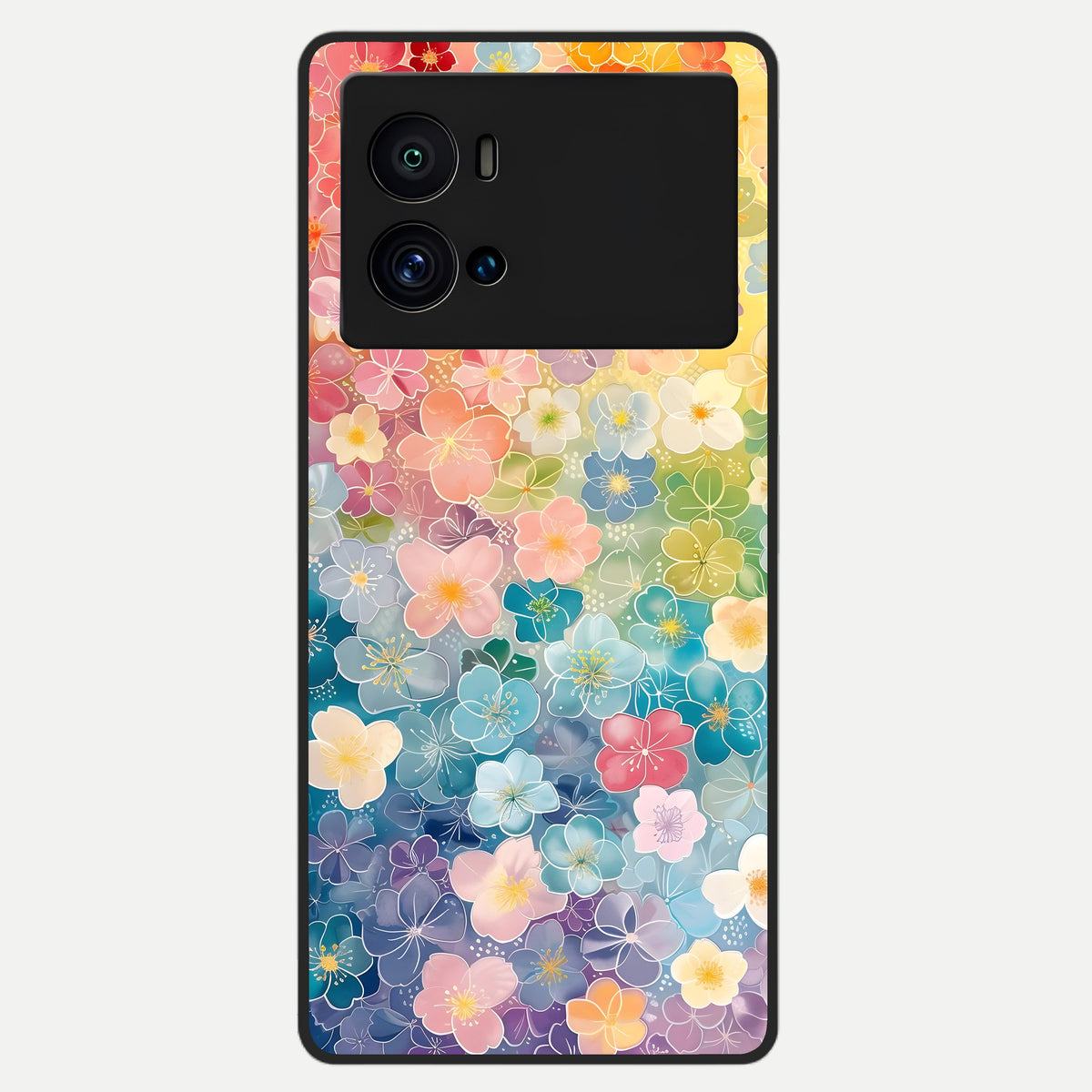  Rainbow Blossom Burst Glass Case For iQOO 9 Pro back cover – full design glossy printed glass finish