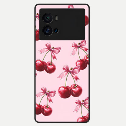  Red Cherries Pattern Glass Case For iQOO 9 Pro back cover – full design glossy printed glass finish
