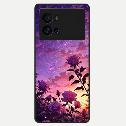  Starlit Rose Twilight Glass Case For iQOO 9 Pro back cover – full design glossy printed glass finish
