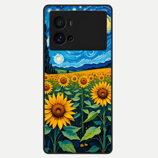  Starry Sunflower Dreams Glass Case For iQOO 9 Pro back cover – full design glossy printed glass finish