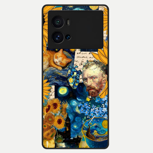  Sunflower Chic Mood Custom Name Glass Case For iQOO 9 Pro back cover – full design glossy printed glass finish