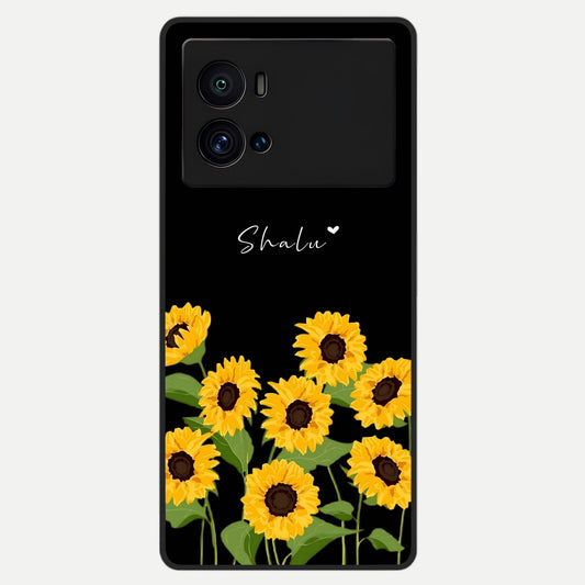  Sunflower Sky Bloom Glass Case For iQOO 9 Pro back cover – full design glossy printed glass finish