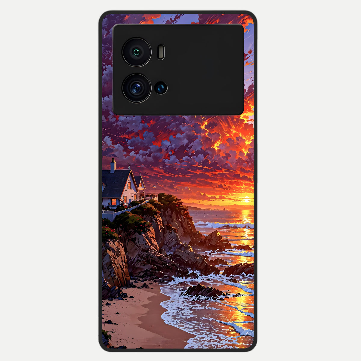  Sunset House By Sea Glass Case For iQOO 9 Pro back cover – full design glossy printed glass finish