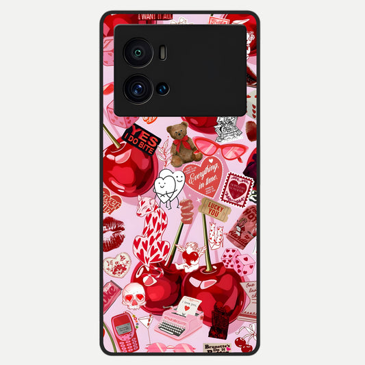  Sweet Cherry Chaos Glass Case For iQOO 9 Pro back cover – full design glossy printed glass finish