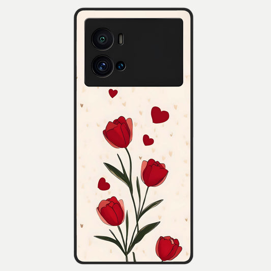  Tulip With Heart Glass Case For iQOO 9 Pro back cover – full design glossy printed glass finish