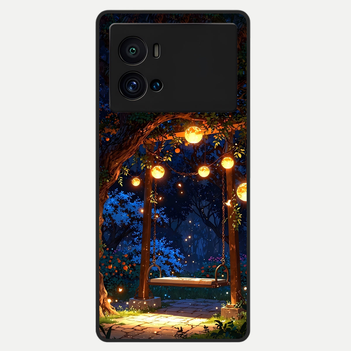  Twilight Garden Swing Glass Case For iQOO 9 Pro back cover – full design glossy printed glass finish