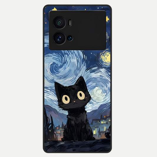  Van Gogh Cat Glass Case For iQOO 9 Pro back cover – full design glossy printed glass finish