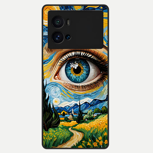  Van Gogh Eye Glass Case For iQOO 9 Pro back cover – full design glossy printed glass finish