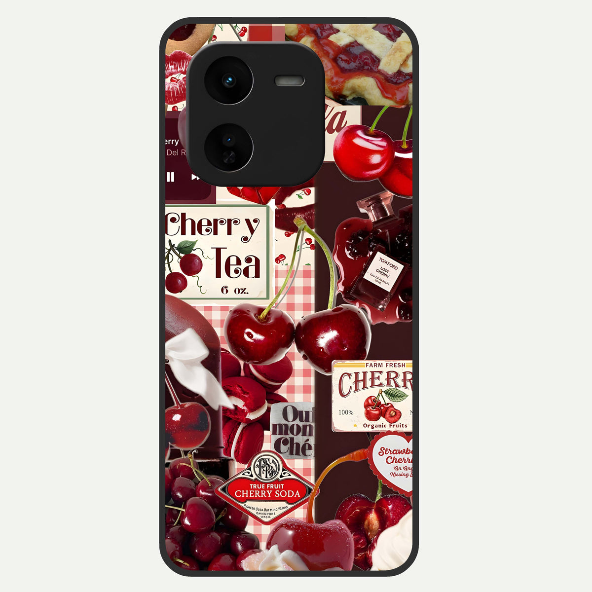  Aesthetic Cherry Tea Glass Case For iQOO Z9x 5G back cover – full design glossy printed glass finish