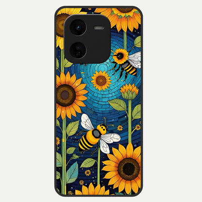  Bees And Sunflowers Glass Case For iQOO Z9x 5G back cover – full design glossy printed glass finish