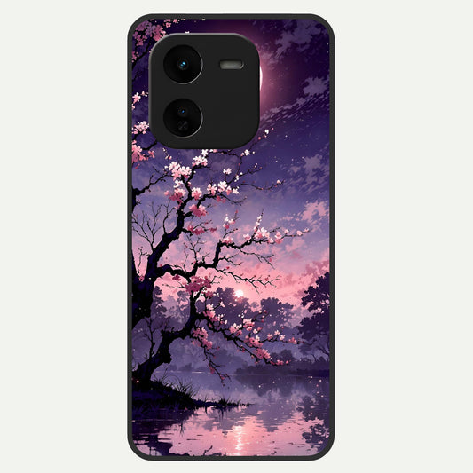  Blossom Pink Moon Glass Case For iQOO Z9x 5G back cover – full design glossy printed glass finish
