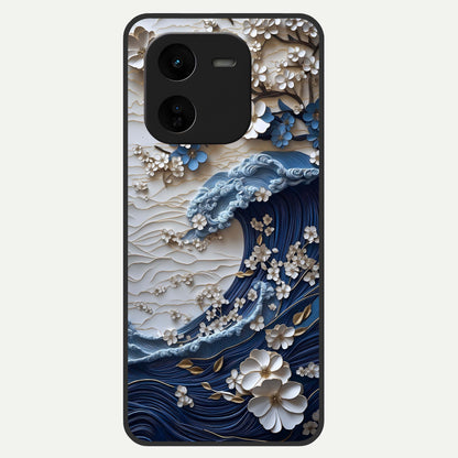  Blossom Wave Art Glass Case For iQOO Z9x 5G back cover – full design glossy printed glass finish
