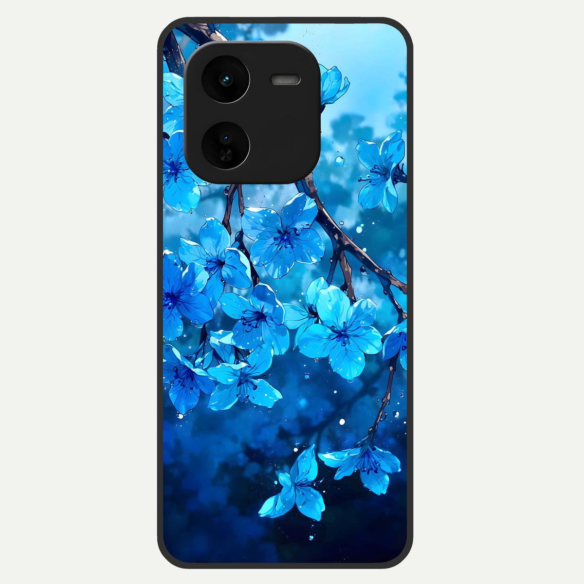 Blue Blossoms Branch Glass Case For iQOO Z9x 5G back cover – full design glossy printed glass finish