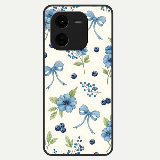  Blue Flower And Bow Glass Case For iQOO Z9x 5G back cover – full design glossy printed glass finish