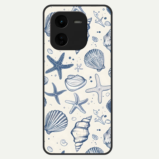  Blue Ocean Outline Glass Case For iQOO Z9x 5G back cover – full design glossy printed glass finish