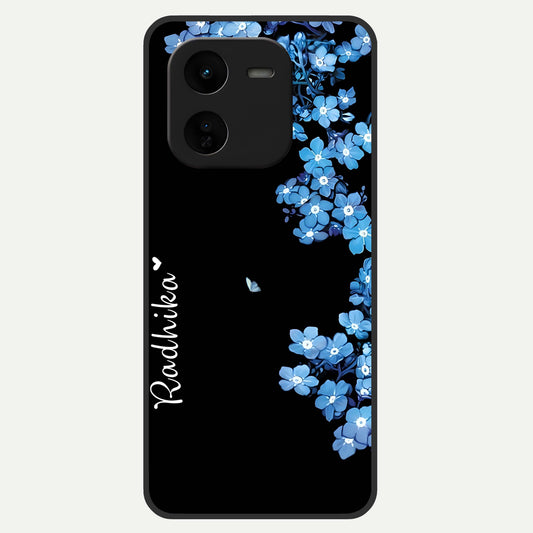 Blue Petal Dream Custom Name Glass Case For iQOO Z9x 5G back cover – full design glossy printed glass finish