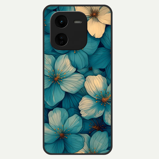  Blue Shade Floral Glass Case For iQOO Z9x 5G back cover – full design glossy printed glass finish