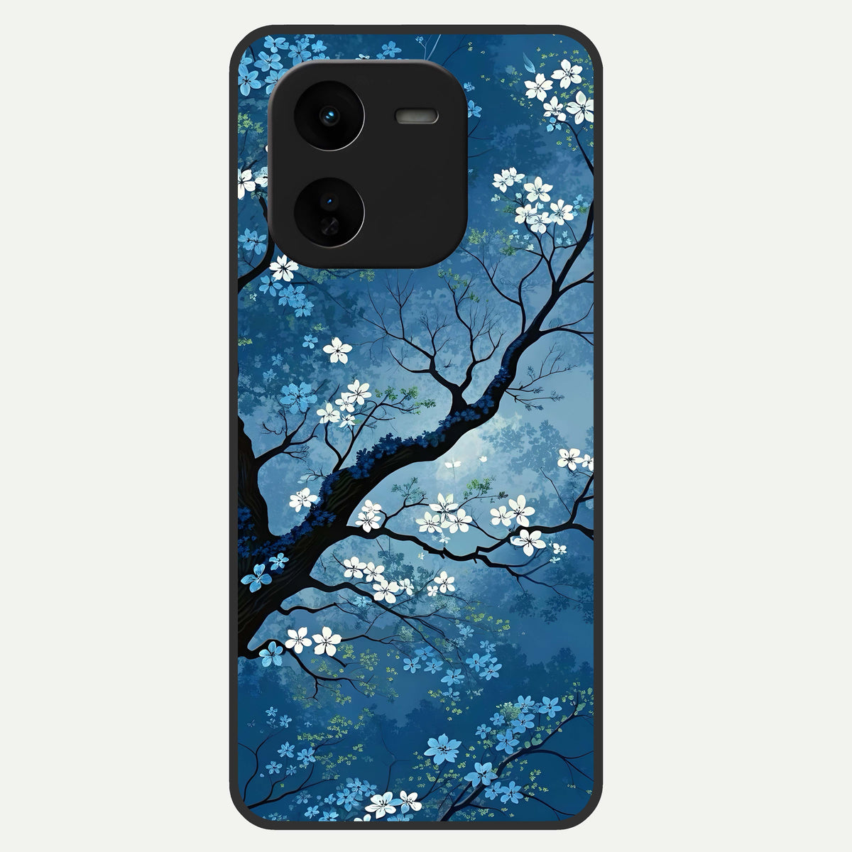  Blue Tree Serenity Glass Case For iQOO Z9x 5G back cover – full design glossy printed glass finish
