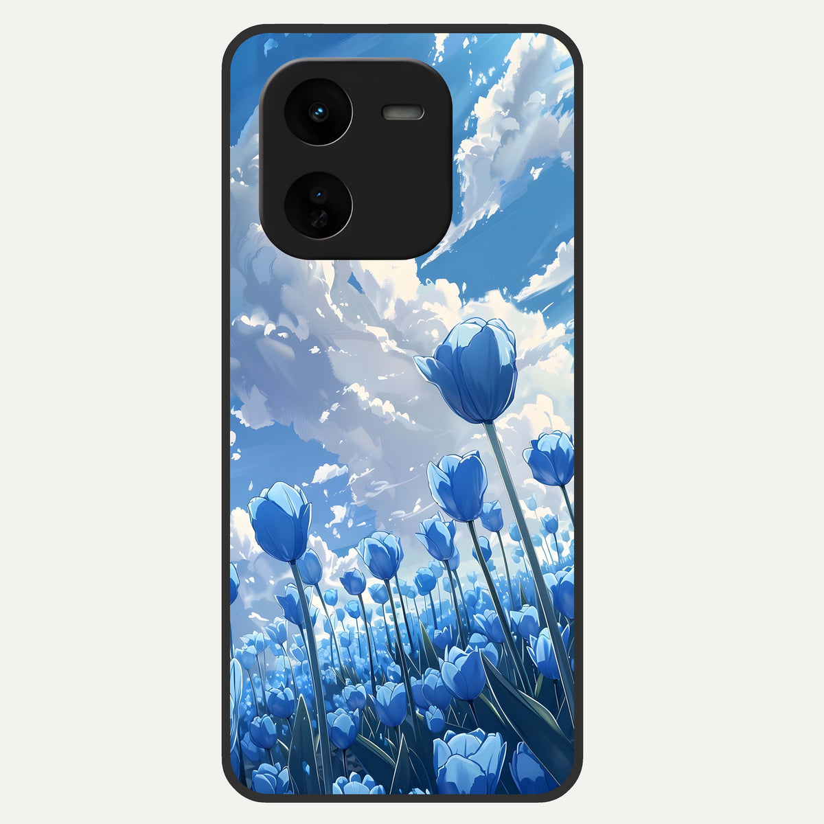  Blue Tulip Clouds Glass Case For iQOO Z9x 5G back cover – full design glossy printed glass finish