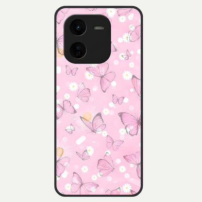  Blush Butterfly Garden Glass Case For iQOO Z9x 5G back cover – full design glossy printed glass finish