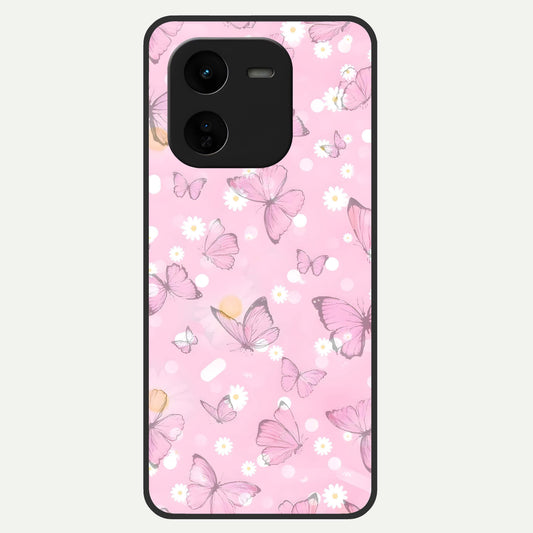  Blush Butterfly Garden Glass Case For iQOO Z9x 5G back cover – full design glossy printed glass finish