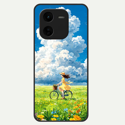  Breezy Meadow Ride Glass Case For iQOO Z9x 5G back cover – full design glossy printed glass finish