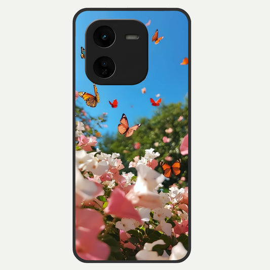  Butterflies In Bloom Sky Glass Case For iQOO Z9x 5G back cover – full design glossy printed glass finish