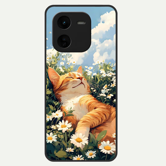  Cat And Flowers View Glass Case For iQOO Z9x 5G back cover – full design glossy printed glass finish