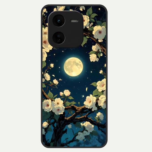  Celestial Moon And Flower Glass Case For iQOO Z9x 5G back cover – full design glossy printed glass finish