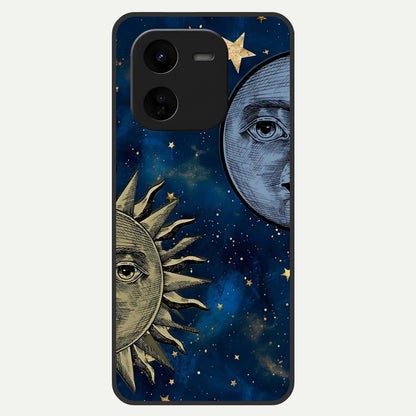  Celestial Moon With Sun Glass Case For iQOO Z9x 5G back cover – full design glossy printed glass finish