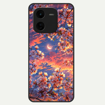  Celestial Sakura Sunset Glass Case For iQOO Z9x 5G back cover – full design glossy printed glass finish