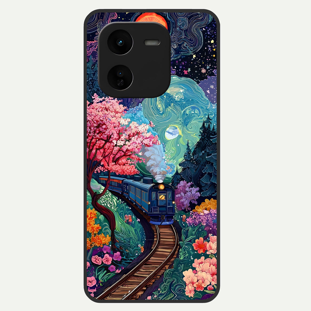  Celestial Train Journey Glass Case For iQOO Z9x 5G back cover – full design glossy printed glass finish