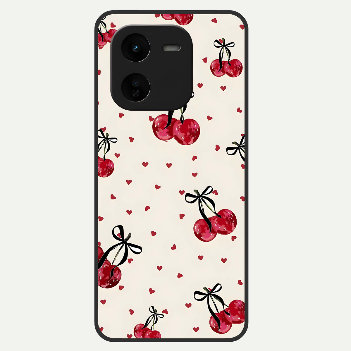  Cherry Heart Bow Glass Case For iQOO Z9x 5G back cover – full design glossy printed glass finish